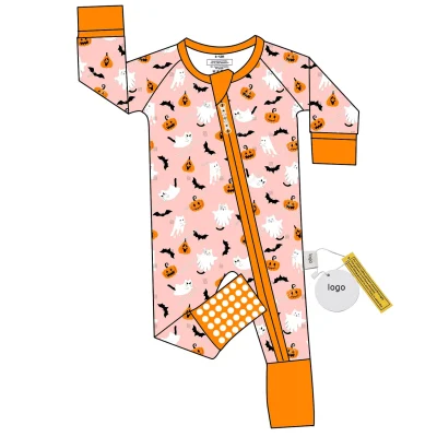 Custom Organic 95% Bamboo 5% Spandex Rompers for Newborns Toddlers Kid Pajamas Sleepwear Clothing Printed Pattern Zipper