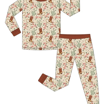 Custom Print Long-sleeves 2pcs Set Baby Bamboo Sleepwear Rompers Bamboo Viscose Baby Pajamas Set
