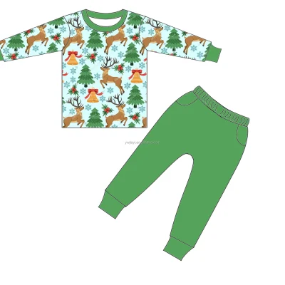 Holiday Bamboo Toddler 2PCS Set Kids Wholesale Clothing Antibacterial Bamboo Material Baby Pajamas Baby Clothes