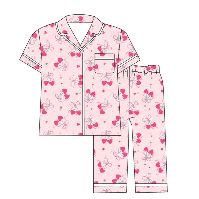 Soft 95%Bamboo 5%Spandex Shirt Cherry Pattern Baby Clothing Sets Kids Pajamas Outfits Toddler Kids Clothing Sets