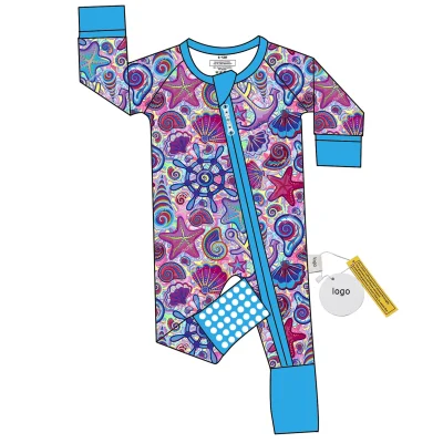 Best Selling Toddler Infant Zippy Romper 95% Bamboo 5% Spandex One Piece Pajamas Custom Print Folded Hand Feet Zipper