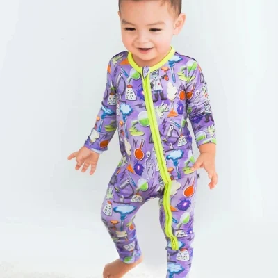Bamboo Rayon Spandex Baby Footed Custom Print Toddler Pajamas Romper