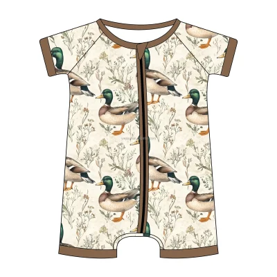 Bamboo Kids Shortie YKK Zippers Infant Short Sleeve Rompers Round Neck Kids Clothing Wholesale Supplier