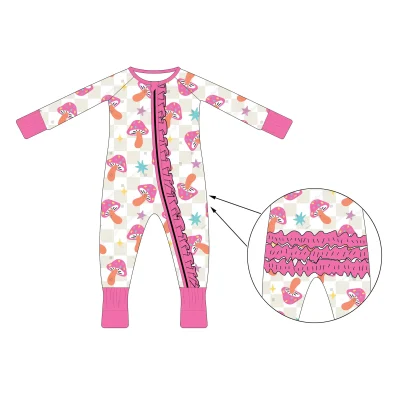 Bamboo Sleeper Ruffle Newborn Bodysuit Long Sleeve Spring Summer Baby Pajamas Zipper Baby Clothes Wholesale Baby Clothes
