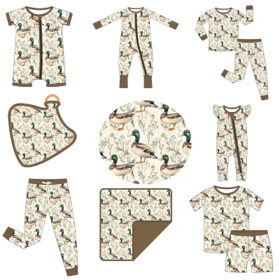 Ready to Ship Mallard Print Baby Bamboo Pajamas Kids Wholesale Clothing Child Boy Clothes